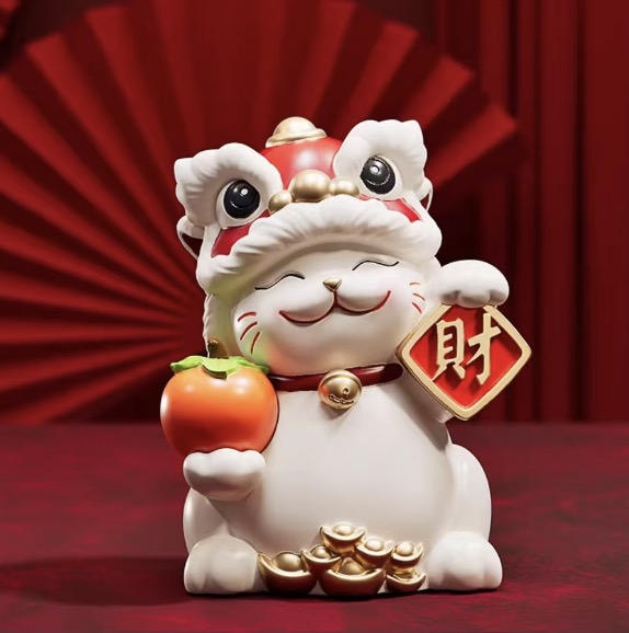 醒狮招财猫 摆件 财字 18*13.5*10.5cm | Lion Awakening Lucky Cat Ornament Gift Decoration 18*13.5*10.5cm