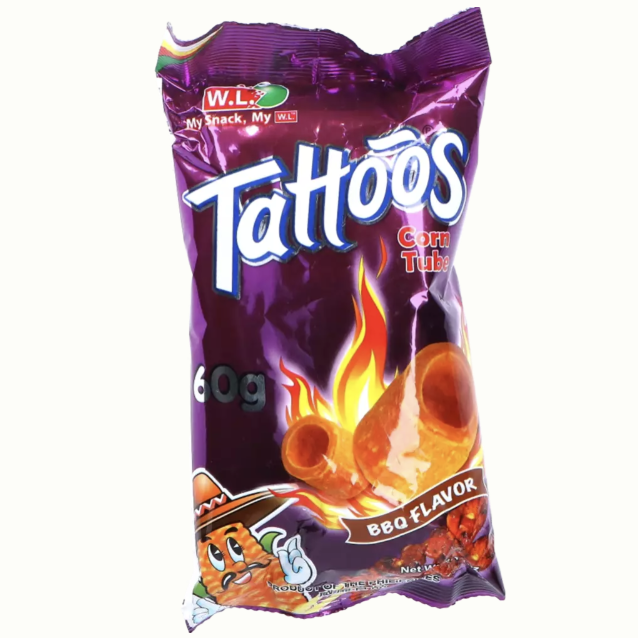 W.L Tattoos 玉米筒 烧烤味 60g | W.L Tattoos Corn Tube BBQ Flavor 60g