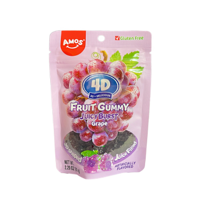 AMOS 4D爆汁软糖 葡萄味 65g | AMOS 4D Gummy Juicy Burst Grape Flavor 65g