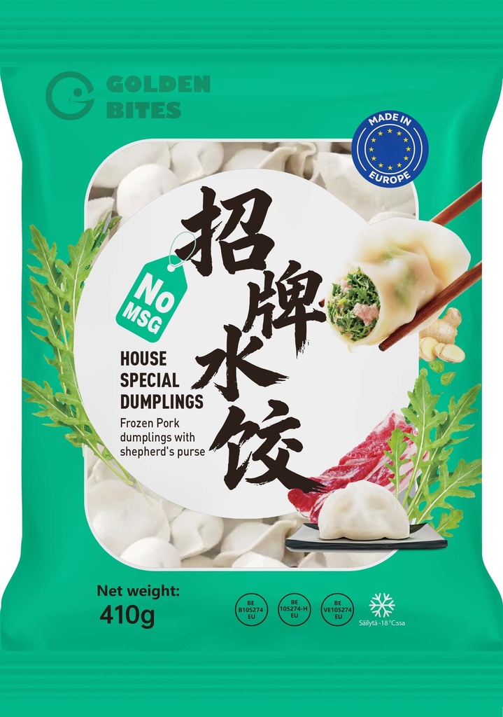 GOLDEN BITES Pork & Shepherd's Purse Dumplings 410g | GOLDEN BITES 猪肉荠菜水饺 410g