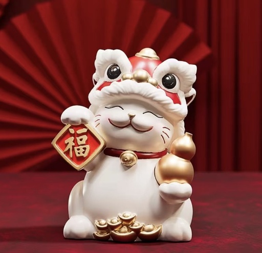 [90129] 醒狮招财猫 摆件 福字 18*13.5*10.5cm | Lion Awakening Lucky Cat Ornament Gift Decoration 18*13.5*10.5cm